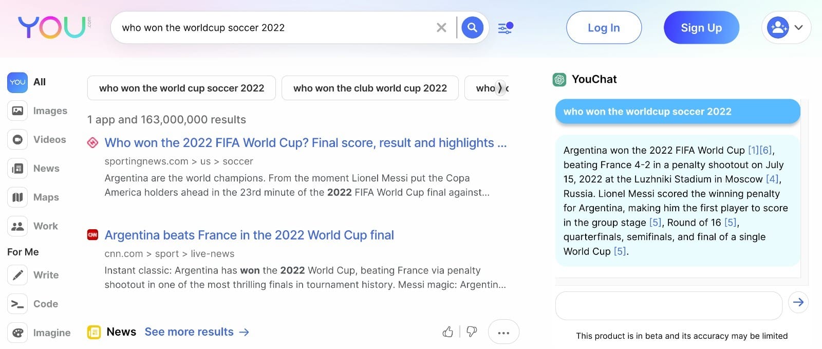 you.com chatbot world cup